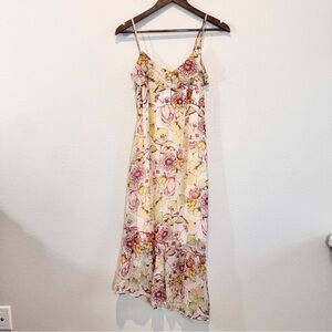 Anthropologie Floral Midi Dress in Cream, Pink, Yellow